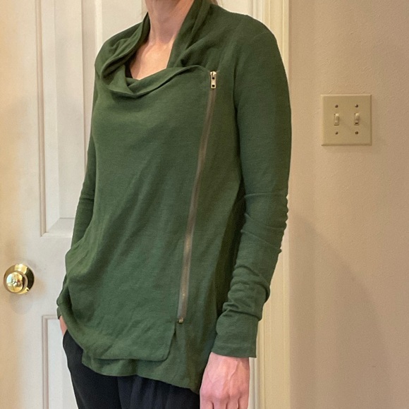 Staccato Green Stretch Cardigan / Jacket, Side Front Zip, Side Pockets, Sz S - Picture 5 of 14